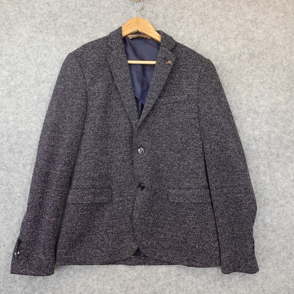 ZARA MAN‎ Blazer Mens 34 XS Navy Textured Light Summer Flecked Classic Prep Work